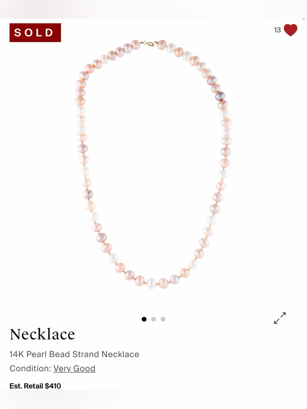 14k Gold Pink and White Pearl Bead Strand Necklace